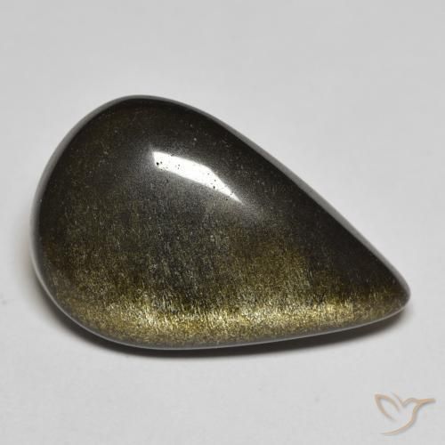 11.01ct 天然 ゴールドシーンのあるブラック 黒曜石, 洋梨の形, オペーク