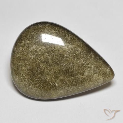 9.59カラットの天然ゴールドシーンのあるブラック黒曜石、洋梨の形、オペーク