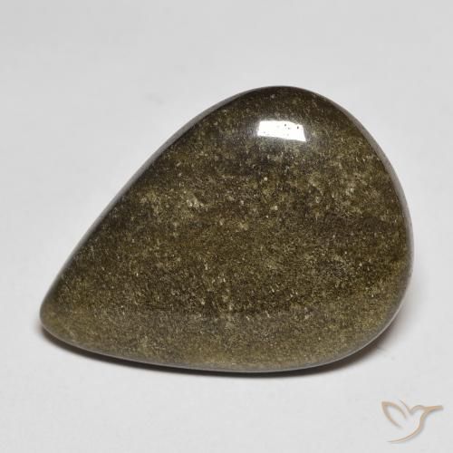 9.59カラットの天然ゴールドシーンのあるブラック黒曜石、洋梨の形、オペーク