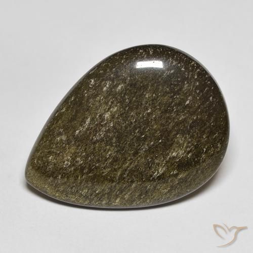 11.74ct 天然 ゴールドシーンのあるブラック 黒曜石, 洋梨の形, オペーク