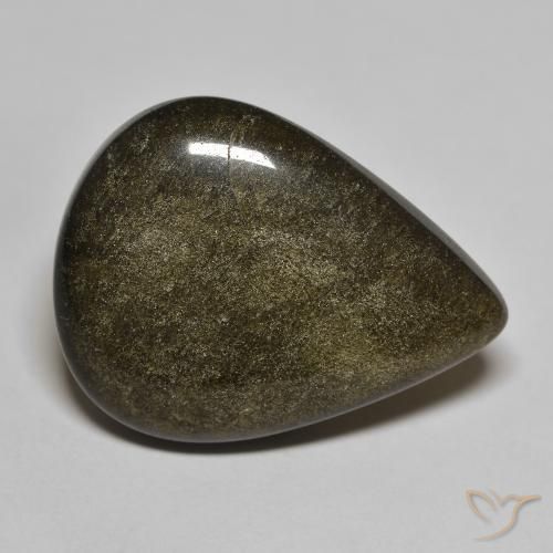 21.20ct 天然 ゴールドシーンのあるブラック 黒曜石, 洋梨の形, オペーク