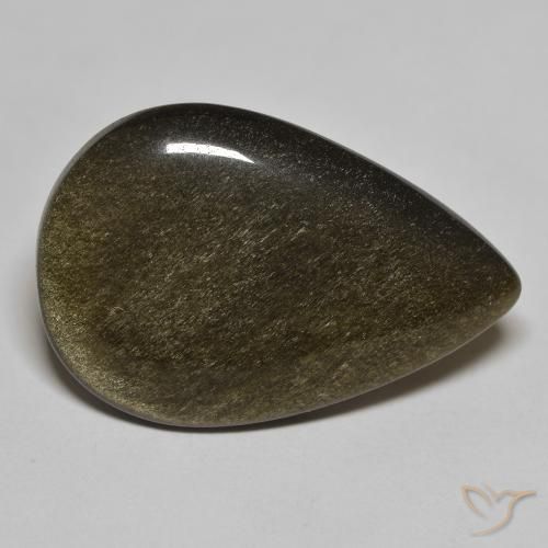 16.87ct 天然 ゴールドシーンのあるブラック 黒曜石, 洋梨の形, オペーク