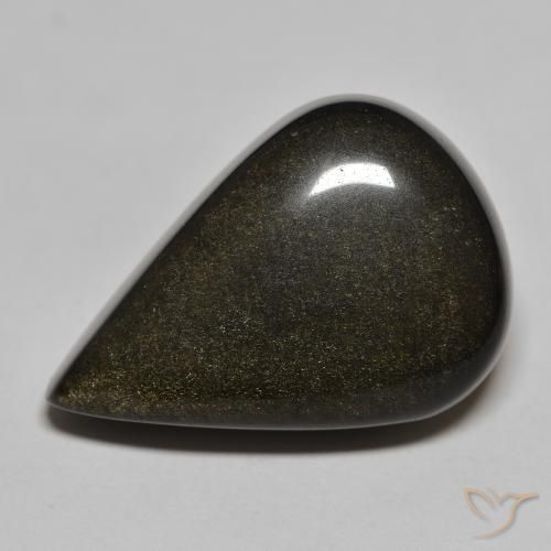 29.24ct 天然 ゴールドシーンのあるブラック 黒曜石, 洋梨の形, オペーク