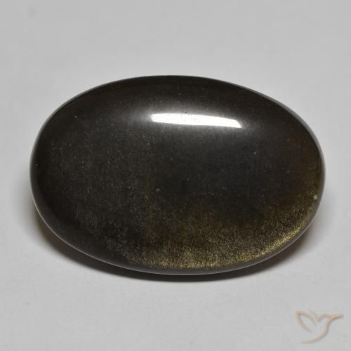 22.99ct 天然 ゴールドシーンのあるブラック 黒曜石, 楕円形, オペーク