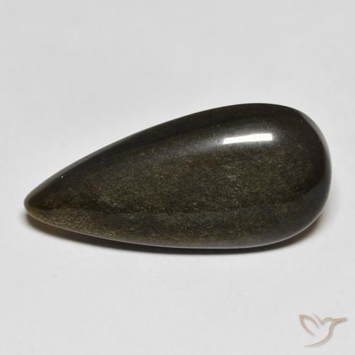12.77ct 天然 ゴールドシーンのあるブラック 黒曜石, 洋梨の形, オペーク