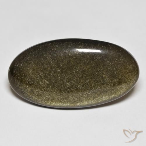 19.68ct 天然 ゴールドシーンのあるブラック 黒曜石, 楕円形, オペーク