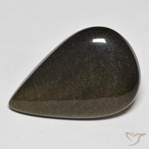 20.38ct 天然 ゴールドシーンのあるブラック 黒曜石, 洋梨の形, オペーク