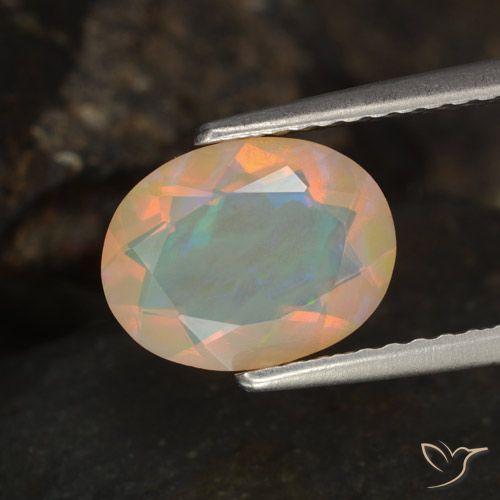 1.09ct 天然 マルチカラー オパール, 楕円形, 透明