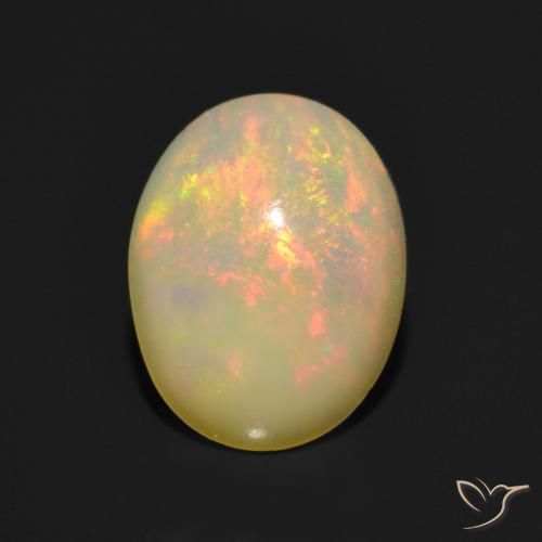 1.01カラットの天然マルチカラーオパール、オーバルカット、半透明