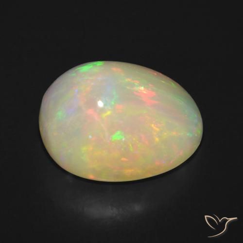 5.74カラットの天然マルチカラーオパール、楕円形、透明