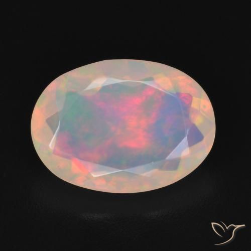 1.63ct 天然 マルチカラーホワイト オパール, 楕円形, 透明