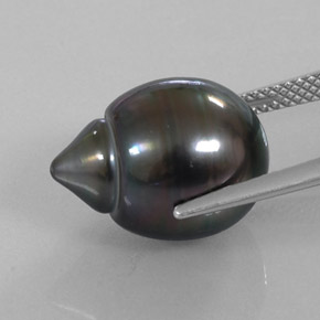 13.07カラットの天然ダークグレーパール（15.6×11.7 mm・ファンシーシェイプ）