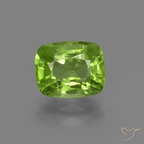 2.12ct 天然 ミディアムグリーン ペリドット, クッション, VS