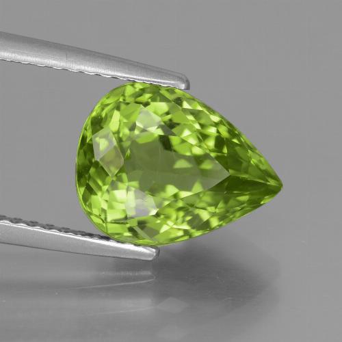 4.00カラットの天然ミディアムグリーンペリドット（10.9×8.4 mm・洋梨の形）