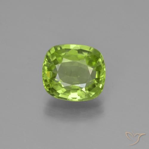 2.10ct 天然 ミディアムグリーン ペリドット, クッション, VS