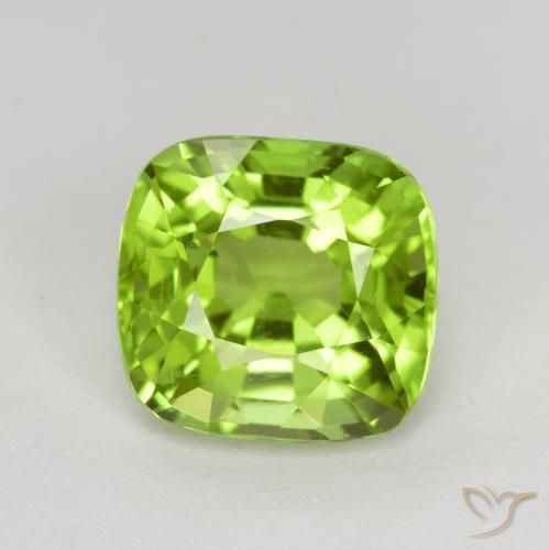 2.35ct 天然 ミディアムグリーン ペリドット, クッション, VS