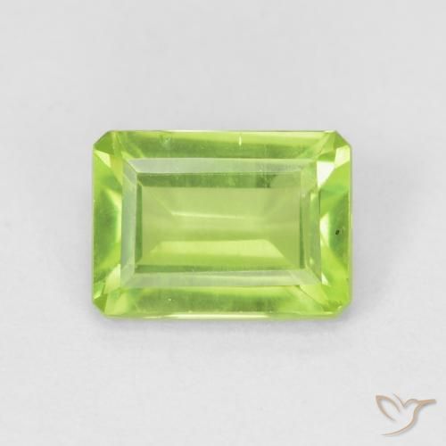 1.09ct 天然 鮮やかなグリーン ペリドット, エメラルドカット, VS