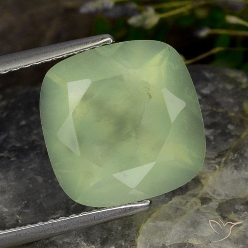 6.97ct 天然 Pale Pear Green  プレナイト, クッション, 半透明