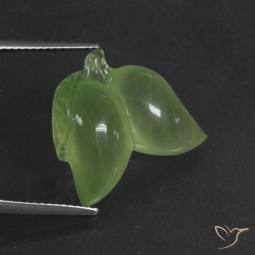 12.52ct 天然 ミディアムグリーン プレナイト, ファンシー, 半透明