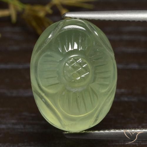 19.84ct 天然 イエローグリーン プレナイト, 楕円形, 半透明