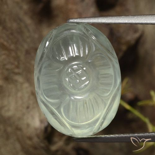 18.48ct 天然 非常に薄い緑 プレナイト, フラワーカット, 半透明