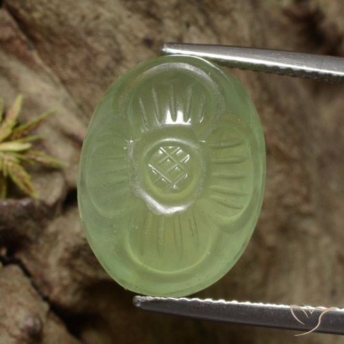 12.53ct 天然 イエローグリーン プレナイト, フラワーカット, 半透明