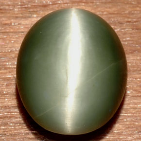 7.32カラットの天然グリーンQuartz Cat's Eye（13×10.9 mm・オーバルカット）
