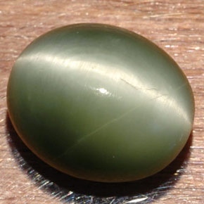 7.32カラットの天然グリーンQuartz Cat's Eye（13×10.9 mm・オーバルカット）