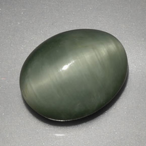 3.91カラットの天然グリーンQuartz Cat's Eye（11×8.8 mm・オーバルカット）