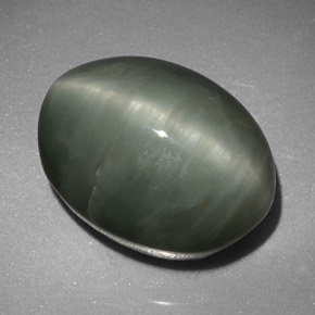 8.45カラットの天然グリーンQuartz Cat's Eye（13.4×10.3 mm・オーバルカット）