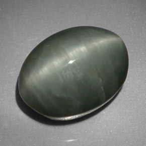 8.45カラットの天然グリーンQuartz Cat's Eye（13.4×10.3 mm・オーバルカット）