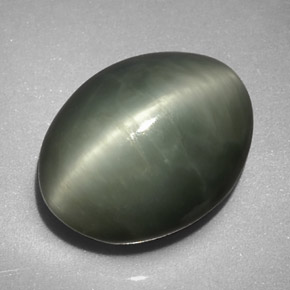 7.74カラットの天然グリーンQuartz Cat's Eye（13×10.2 mm・オーバルカット）