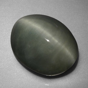 6.16カラットの天然グリーンQuartz Cat's Eye（12.9×10.1 mm・オーバルカット）