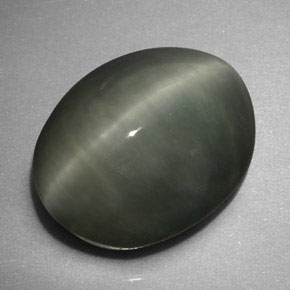 6.16カラットの天然グリーンQuartz Cat's Eye（12.9×10.1 mm・オーバルカット）