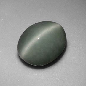 6.01カラットの天然グリーンQuartz Cat's Eye（11.6×9.6 mm・オーバルカット）