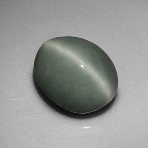 6.01カラットの天然グリーンQuartz Cat's Eye（11.6×9.6 mm・オーバルカット）