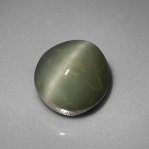 5.45カラットの天然グリーンQuartz Cat's Eye（9.9×9.7 mm・オーバルカット）