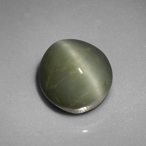 5.45カラットの天然グリーンQuartz Cat's Eye（9.9×9.7 mm・オーバルカット）