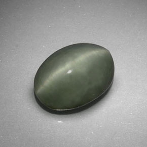 6.41カラットの天然グリーンQuartz Cat's Eye（13.2×9.7 mm・オーバルカット）