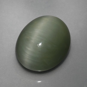 3.64カラットの天然グリーンQuartz Cat's Eye（10.2×8.5 mm・オーバルカット）