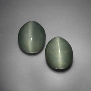 カラットの天然グリーンQuartz Cat's Eye（13.1×10.1 mm・オーバルカット）