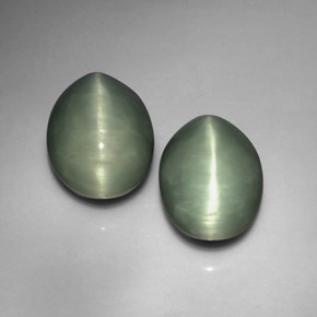 カラットの天然グリーンQuartz Cat's Eye（13×10.3 mm・オーバルカット）
