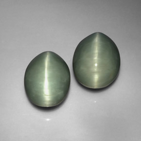 カラットの天然グリーンQuartz Cat's Eye（13×10.3 mm・オーバルカット）