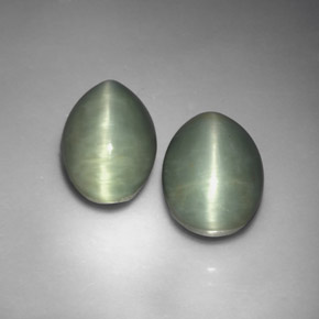 カラットの天然グリーンQuartz Cat's Eye（12.7×8.9 mm・オーバルカット）