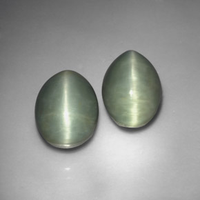 カラットの天然グリーンQuartz Cat's Eye（12.7×8.9 mm・オーバルカット）