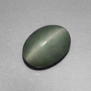 4.48カラットの天然グリーンQuartz Cat's Eye（11.9×8.7 mm・オーバルカット）
