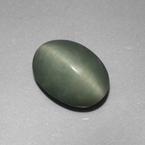 4.48カラットの天然グリーンQuartz Cat's Eye（11.9×8.7 mm・オーバルカット）