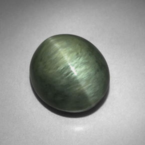 7.00カラットの天然グリーンクォーツキャッツアイ、オーバルカット、オペーク