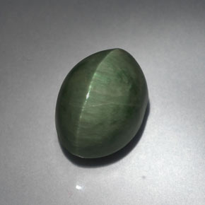 5.53カラットの天然グリーンQuartz Cat's Eye（11.9×8.5 mm・オーバルカット）