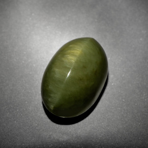 10.21カラットの天然グリーンQuartz Cat's Eye（14.4×9.3 mm・オーバルカット）